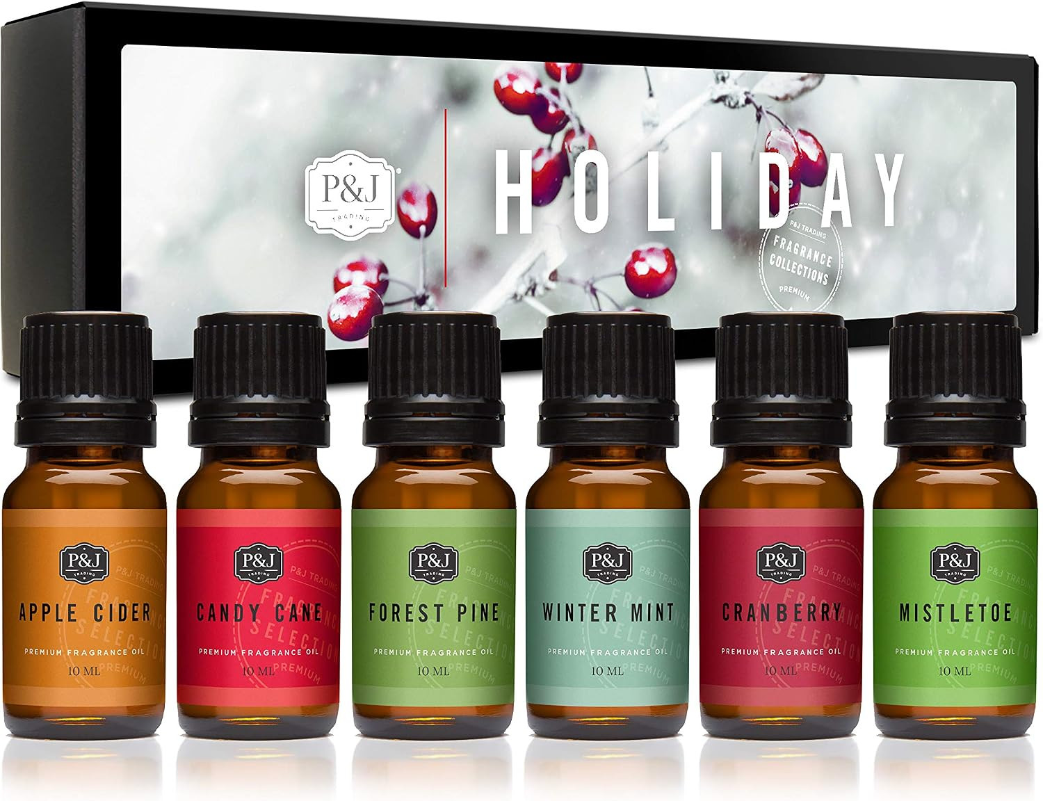 P&J Fragrance Oil Holiday Set for Christmas Home Decor | Mistletoe, Candy Cane, Wintermint, Apple Cider, Cranberry, and Forest Pine Candle Scents for Candle Making, Soap Making, Diffuser Oil Scent | Amazon (US)