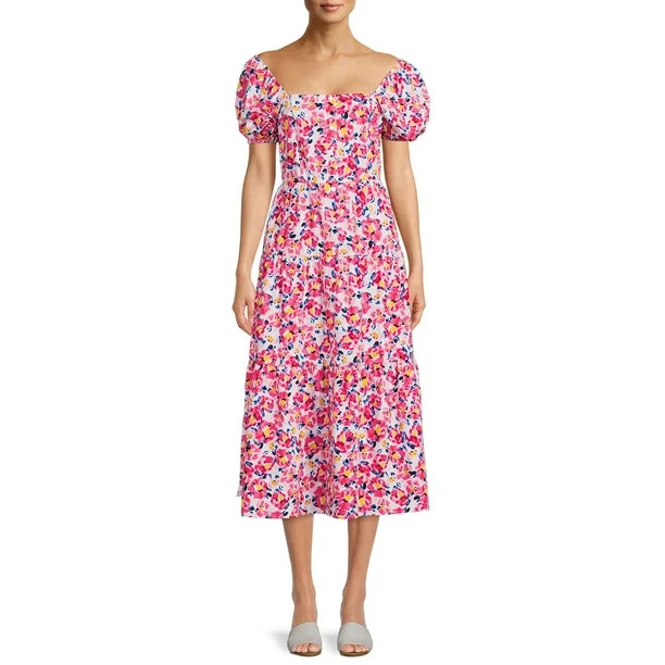 Time and Tru Women's Printed Off Shoulder Dress - Walmart.com | Walmart (US)