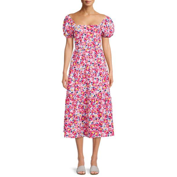 Time and Tru Women's Printed Off Shoulder Dress - Walmart.com | Walmart (US)