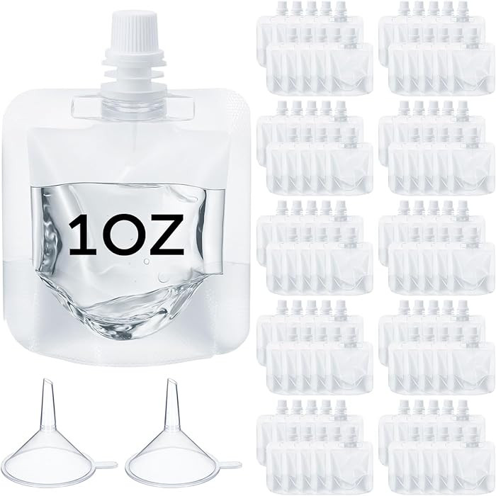 100 Pcs Plastic Pouches Bulk Clear Juice Bags Squeeze Pouches Plastic Leak Proof Bags with Funnel... | Amazon (US)
