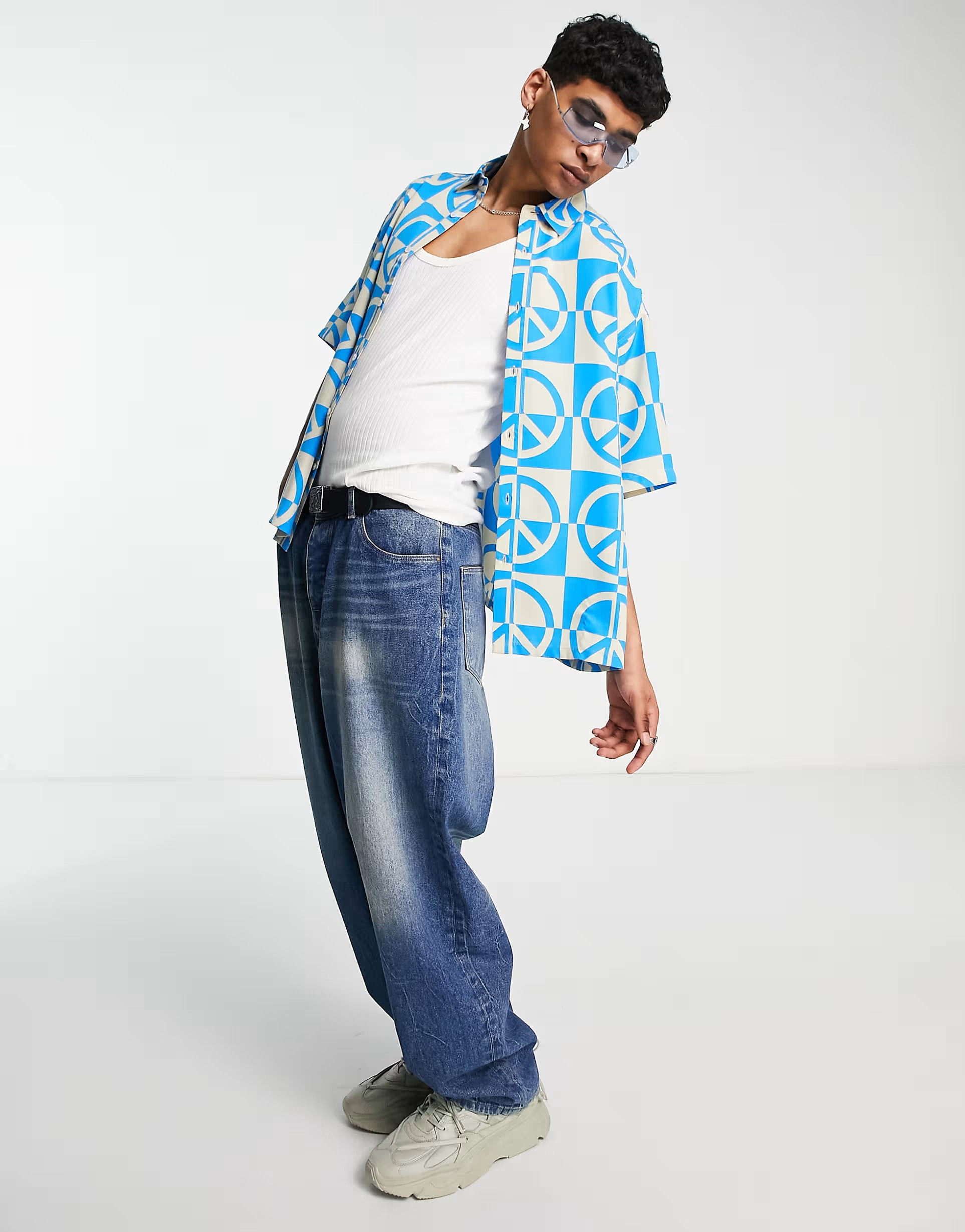 ASOS DESIGN boxy oversized shirt in peace sign print | ASOS (Global)