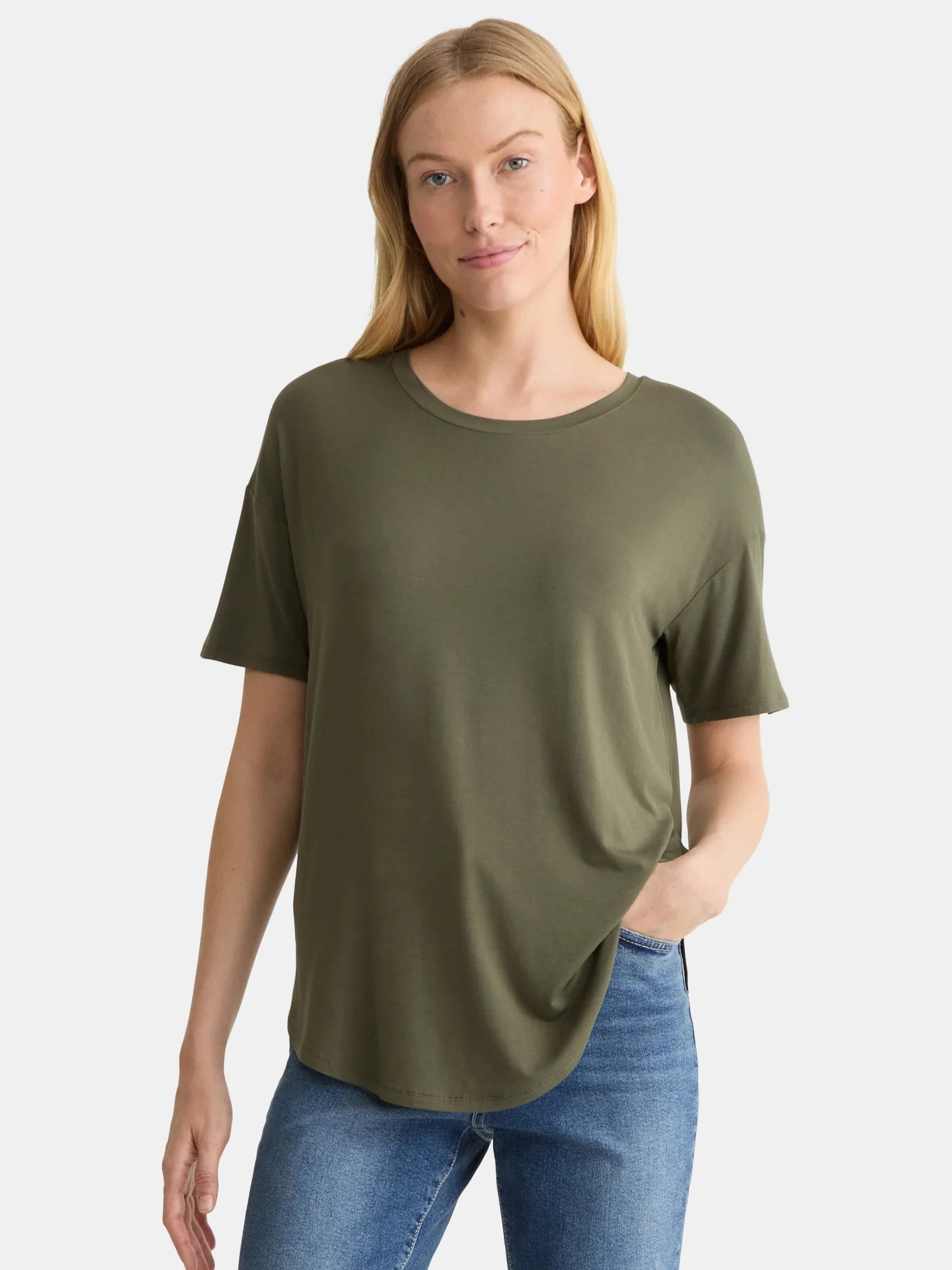 Time and Tru Women's Tunic Tee with Short Sleeves, Sizes XS-XXXL | Walmart (US)