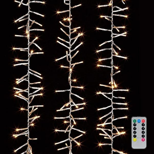 Christmas Cluster LED Lights 20 Foot Garland with 600 White Lights on Clear Wire with Timer and 8 Fu | Amazon (US)