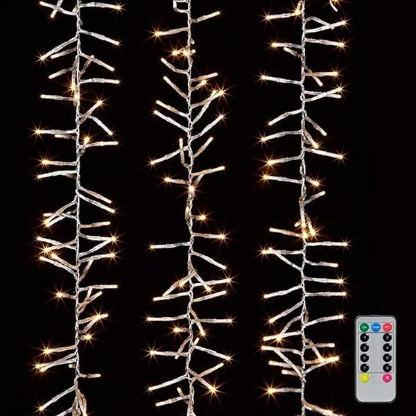 Christmas Cluster LED Lights 20 Foot Garland with 600 White Lights on Clear Wire with Timer and 8 Fu | Amazon (US)
