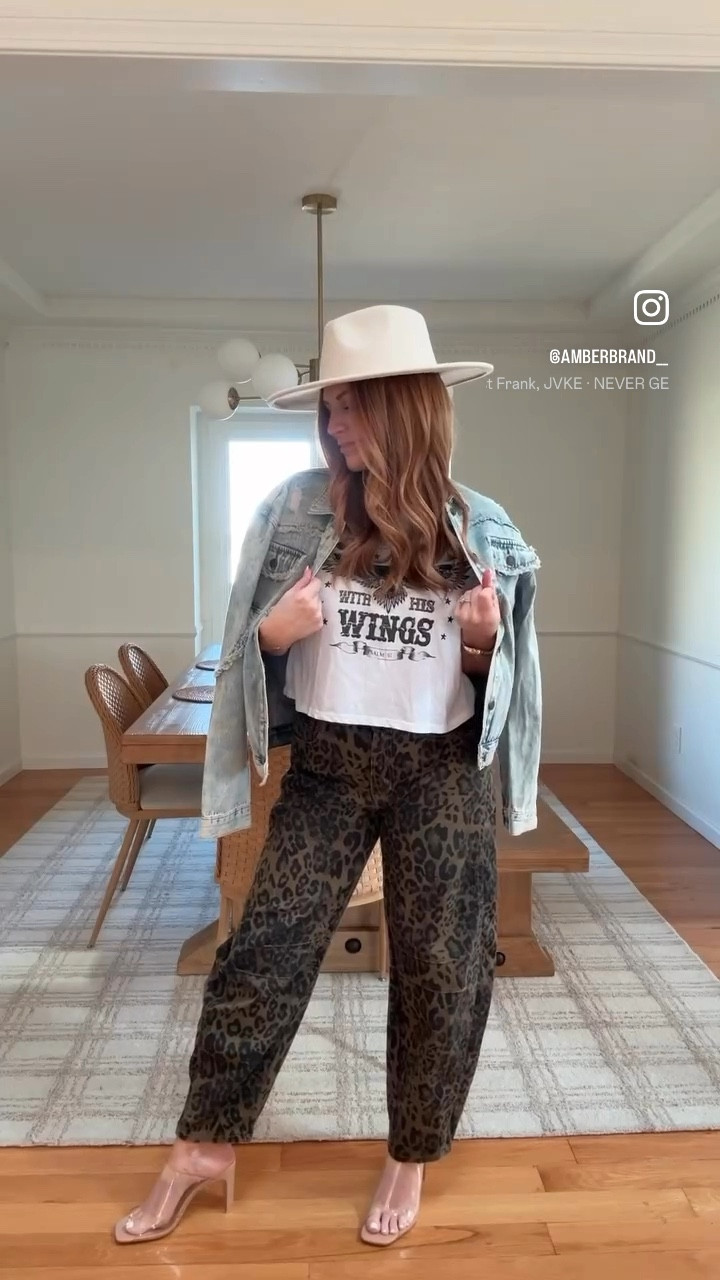**Concert Look** Anyone else seeing Forrest Frank this year?! 😍

Rocker Vibes | Cropped Tee | Leopard Barrel Jeans | Clear Heels | Distressed Denim Jacket

#LTKWatchNow #LTKStyleTip #LTKFestival
