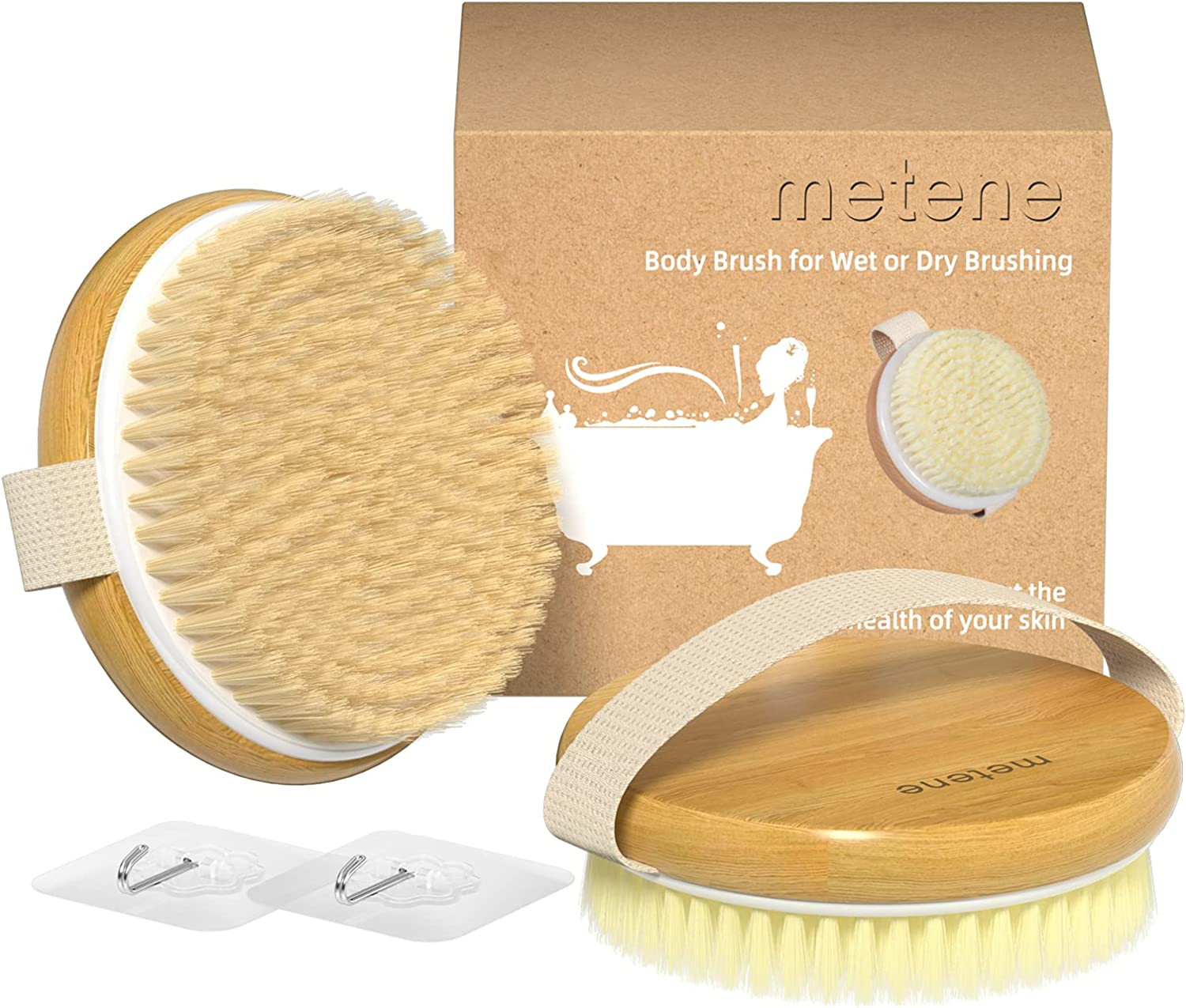 Amazon.com : Metene 2 Pack Bamboo Dry Body Brushes, Shower Brush Wet and Dry Brushing, Dry Brush ... | Amazon (US)