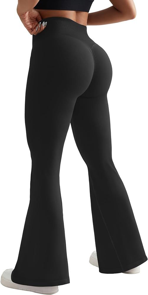 OMKAGI Butt Lifting Flare Leggings for Women Tummy Control Wide Leg Flared Yoga Pants | Amazon (US)