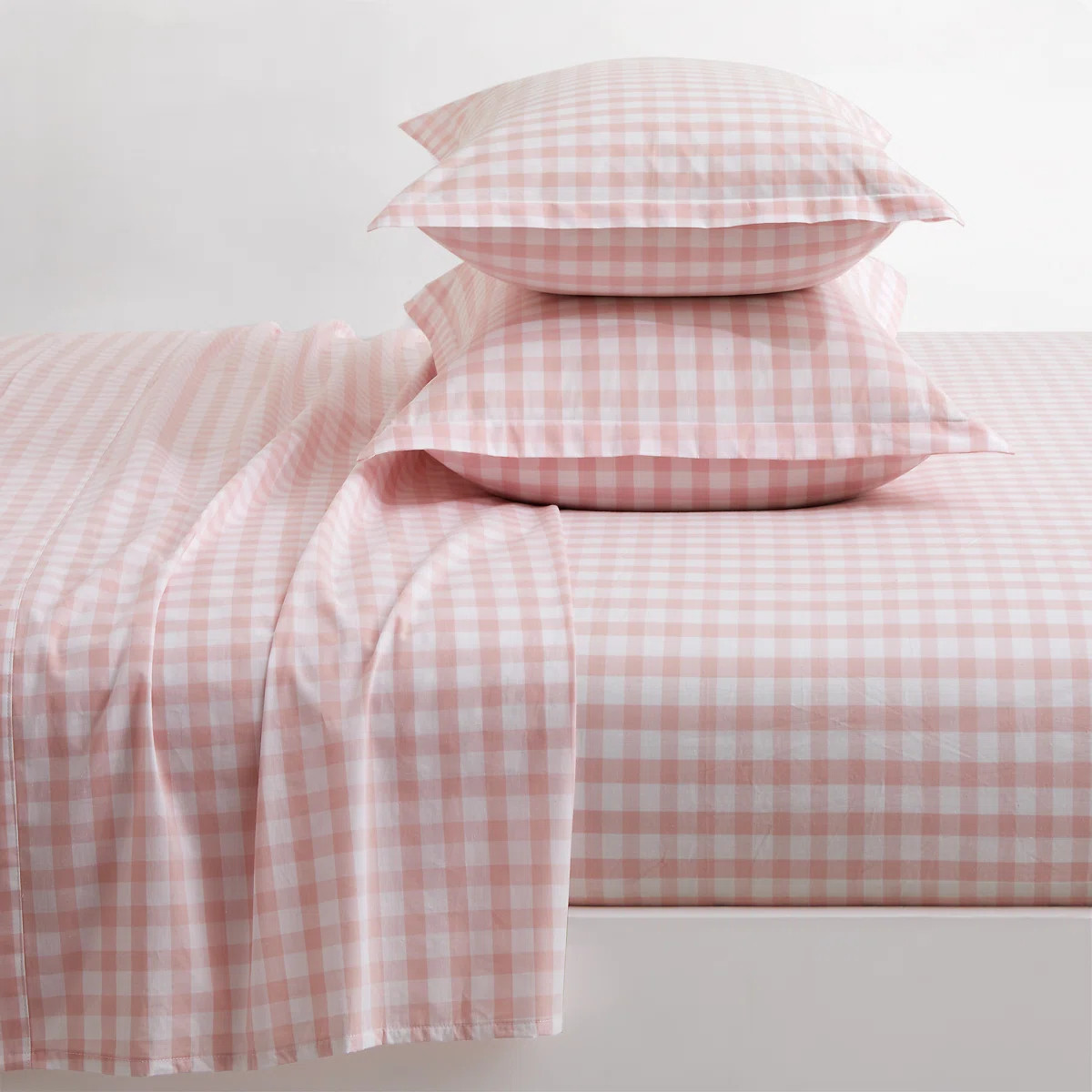 Washed Cotton Gingham Plaid Fitted Sheet Set Set | Wayfair North America