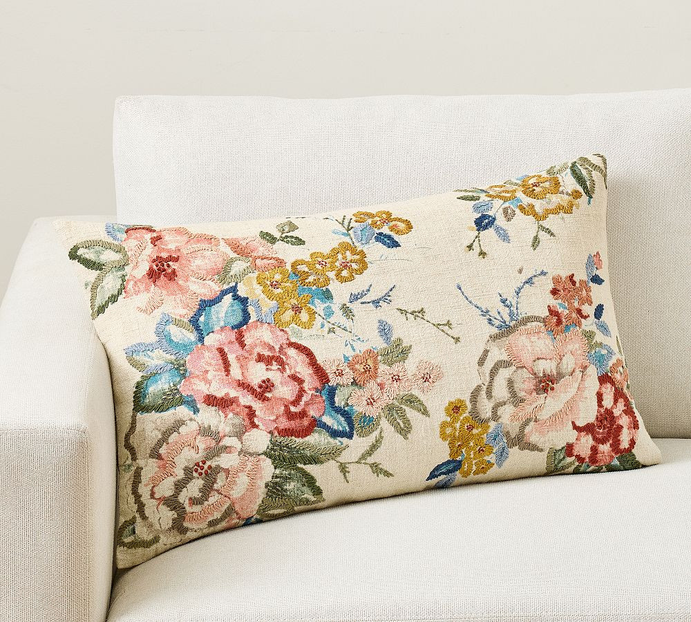 Carina Floral Embroidered Lumbar Pillow | Pottery Barn (US)