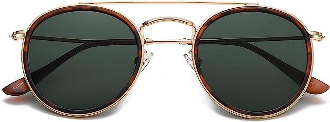 SOJOS Small Retro Round Polarized Sunglasses UV400 Double Bridge Sunnies SUNSET SJ1104 | Amazon (US)