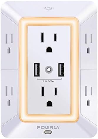 USB Wall Charger, Surge Protector, POWRUI 6-Outlet Extender with 2 USB Charging Ports (2.4A Total... | Amazon (US)