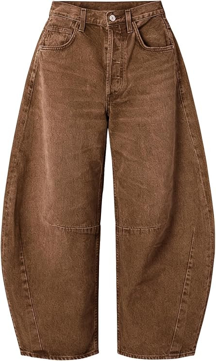 EXLURA Barrel Jeans Women Y2K Boyfriend Denim Pants Casual Baggy Jeans | Elastic Waist, Mid-Low R... | Amazon (US)
