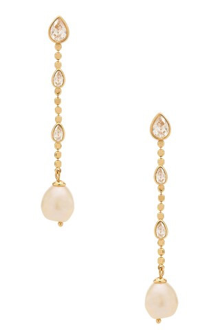 Ettika Pearl And Crystal Linear Earrings in Clear Crystal & Gold from Revolve.com | Revolve Clothing (Global)