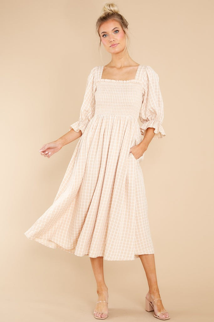 Someone Special Tan Print Midi Dress | Red Dress 