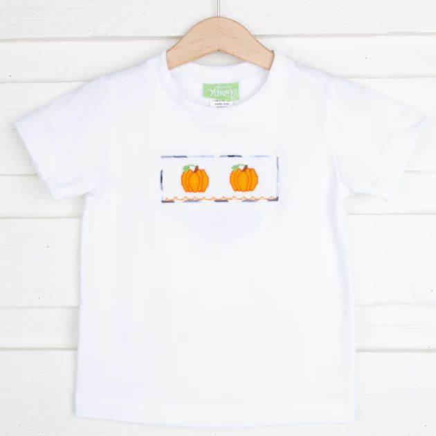 Pumpkin Smocked Knit Shirt Plaid Piping | Classic Whimsy