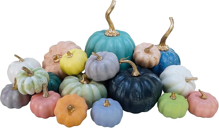 Winlyn 18 Pcs Bulk Assorted Rustic Harvest Artificial Pumpkins Decorative Pumpkins Faux Foam Pump... | Amazon (US)