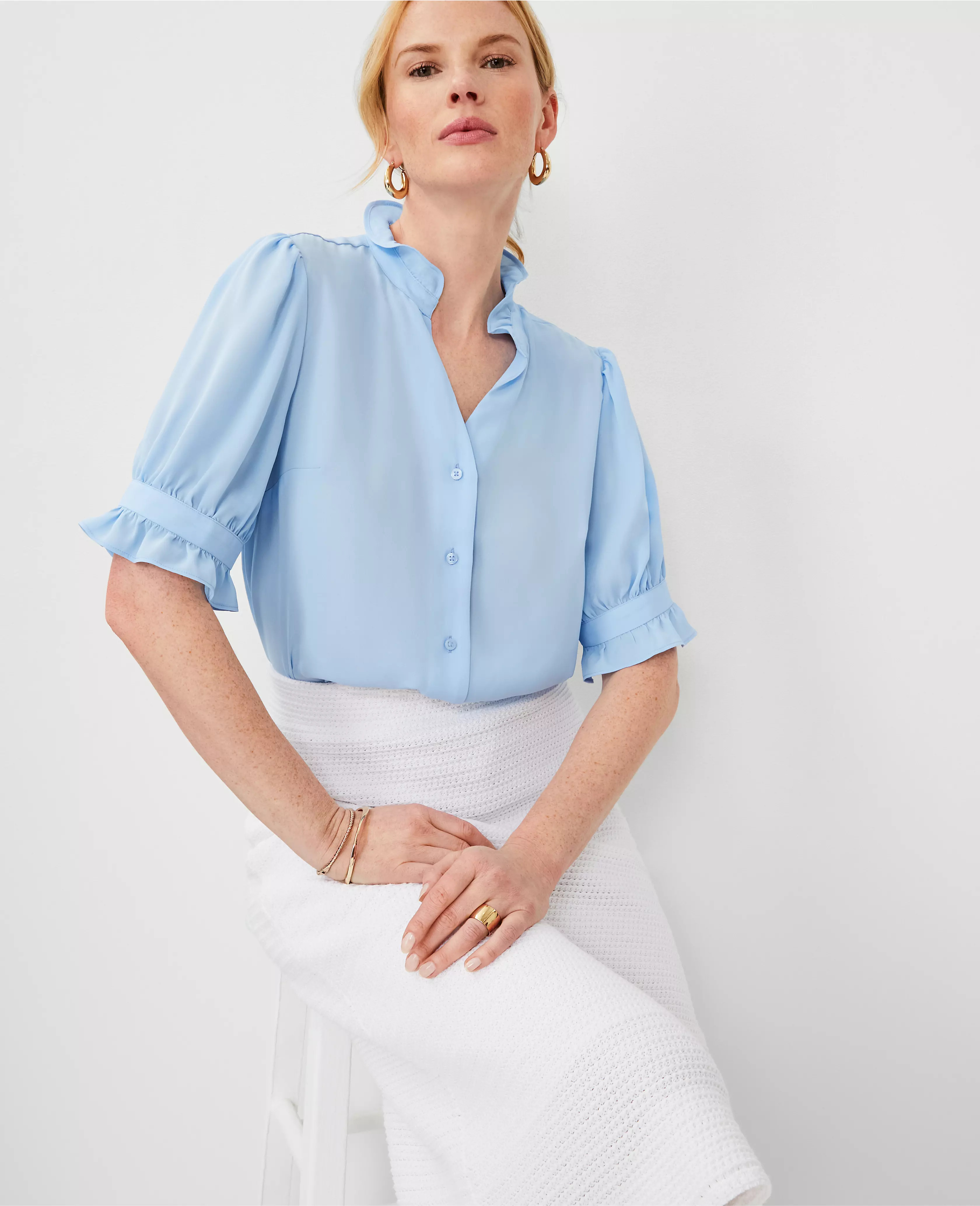 Ruffle Button Top | Ann Taylor (US)