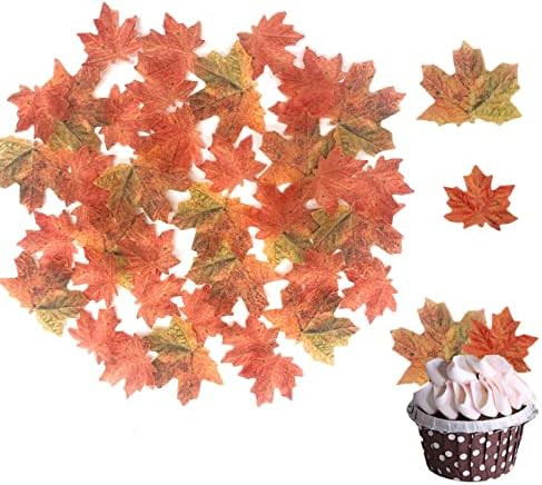 Weraru 90 Pcs Edible Fall Leaves Gold Leaf Cupcake Toppers, For your Party Cake Toppers Decoratio... | Amazon (US)