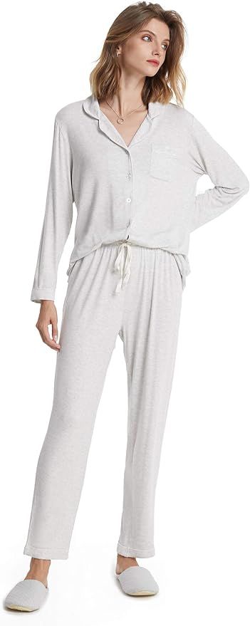 SIORO Ladies Soft Pajamas Set 2 Piece Modal Long Sleeve Loungewear for Women, Button Up Sleepwear... | Amazon (US)