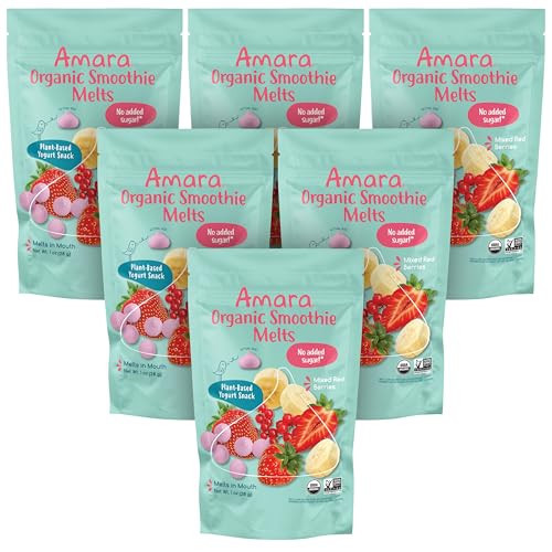 Amara Smoothie Melts - Mixed Red Berries - Baby Snacks Made With Fruits and Vegetables - Healthy Toddler Snacks For Your Kids Lunch Box - Organic Plant Based Yogurt Melts - 6 Resealable Bags | Amazon (US)
