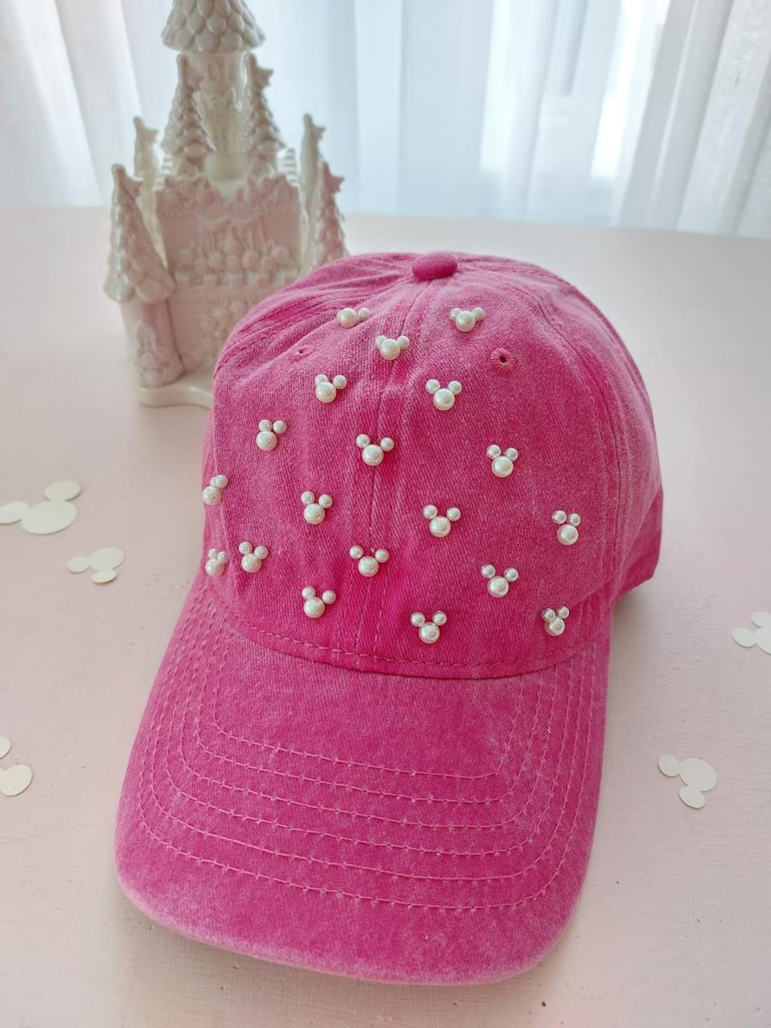 Raspberry, Pink Denim Washed With Pearls Womens Baseball Cap, Denim Womens Trendy Unisex Disney I... | Etsy (US)