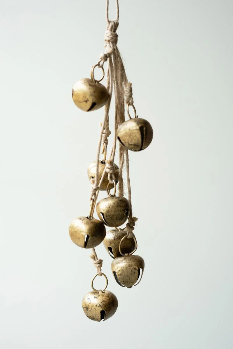 Kalalou Gold Jingle Bell Bunch 12" \u2013 Hanging Christmas Decoration on Jute Rope | Wayfair North America
