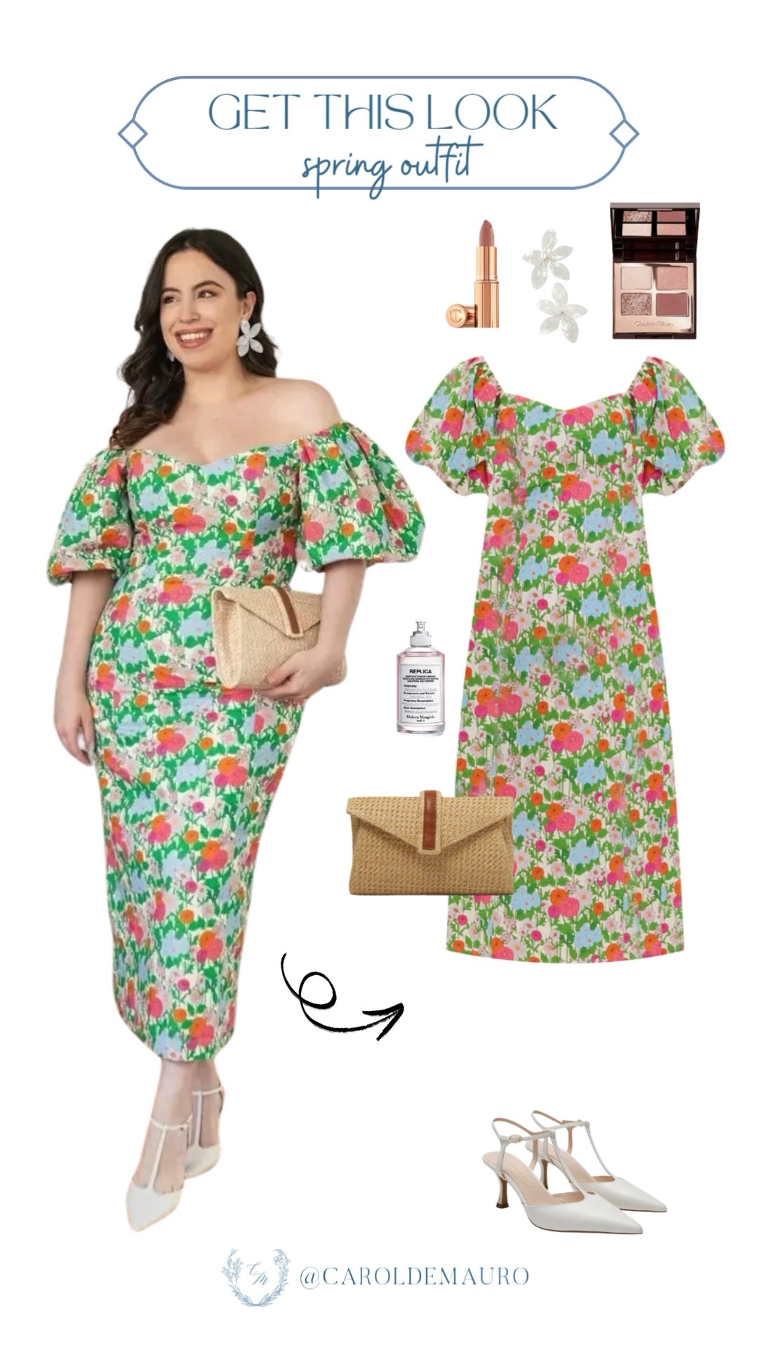Mr. Sun calls for my casual chic outfit for spring that I've been wearing on repeat this season for any occasion! Here's everything you need to recreate this look from the floral off-the-shoulder dress, a rattan clutch, white ankle strap pointed toe heels, and some adorable flower stud earrings.
#getthislook #petitefashion #springoutfit #makeupfinds 

#LTKU #LTKStyleTip #LTKSeasonal