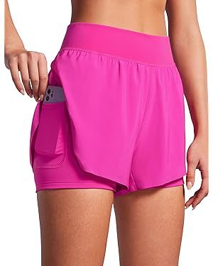 CRZ YOGA 2 in 1 Dolphin Running Shorts for Women High Waisted Gym Workot Athletic Tennis Shorts w... | Amazon (US)