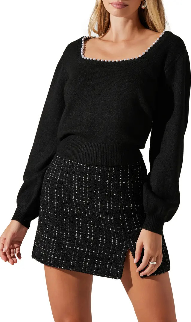 Imitation Pearl Trim Square Neck Sweater | Nordstrom