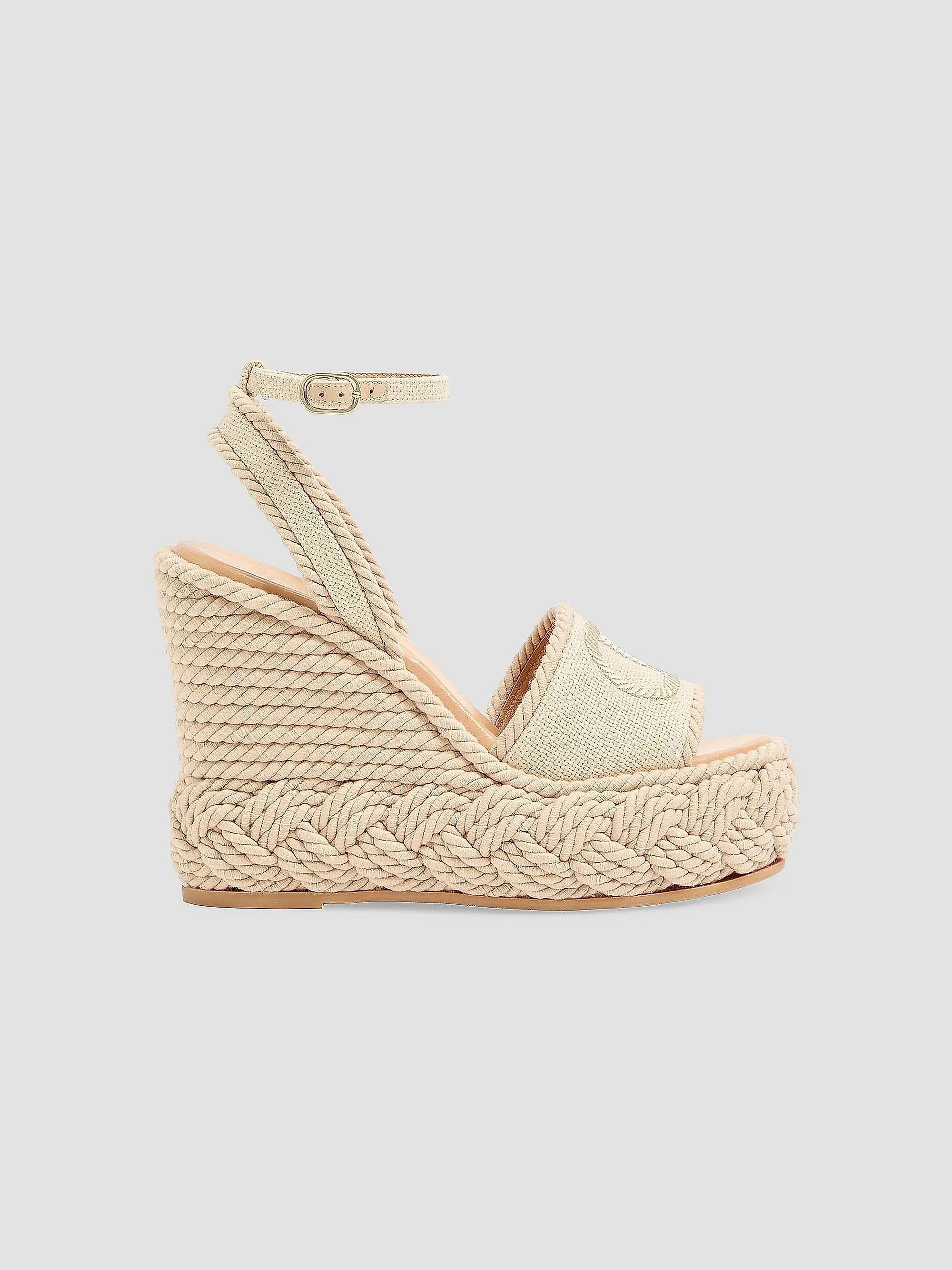 Valentino Garavani VLogo 130MM Torchon Wedge Sandals in Linen Canvas | Saks Fifth Avenue | Saks Fifth Avenue
