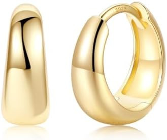 14K Gold Plated Chunky Hoop Earrings for Women, Small Huggie Hoops | Amazon (US)