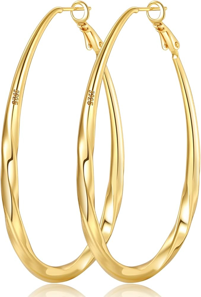 PABBEU Silver Hoop Earrings for Women Oval Hypoallergenic 925 Sterling Silver Hoop Earrings Light... | Amazon (US)