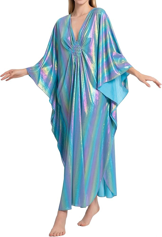 Bsubseach Kaftan Dresses for Women Sparkly Glitter Batwing Sleeve Kaftan Cover Up Beach Maxi Dres... | Amazon (US)