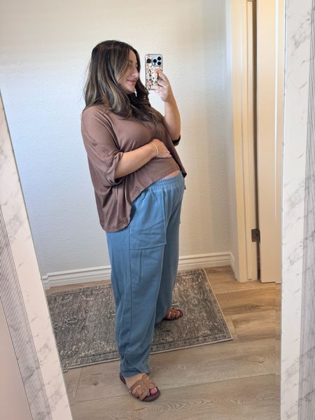 One of the MOST comfortable outfits I’ve worn in my third trimester! 

Oversize top: medium 
Wide leg lounge pants: medium 
Sandals: TTS, also available in wide 

Maternity outfits, bump outfit, third trimester outfit, maternity fashion, loungewear 

#LTKFindsUnder50 #LTKBump #LTKStyleTip