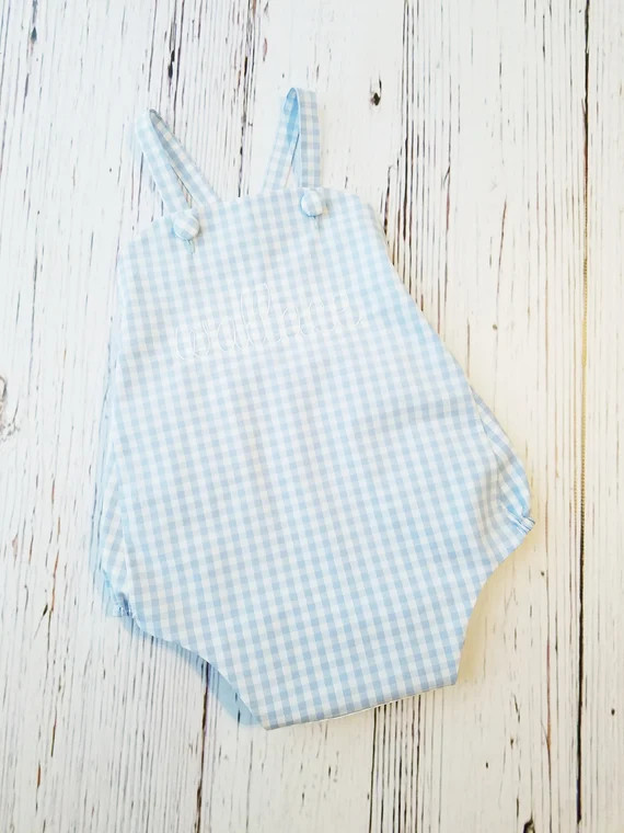 Boys Classic Blue Gingham Romper | Etsy | Etsy (US)