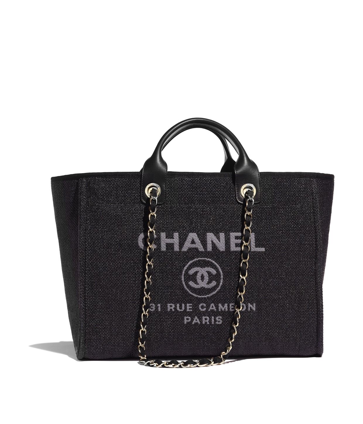 Cotton, Nylon, Calfskin & Gold-Tone Metal Black Shopping Bag | CHANEL | Chanel, Inc. (US)