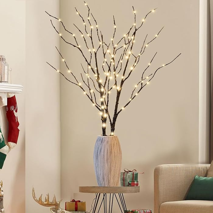 Lighted Christmas Tree Branches, 30IN 100LED Artificial Brown Twig Branch with Warm White Lights,... | Amazon (US)