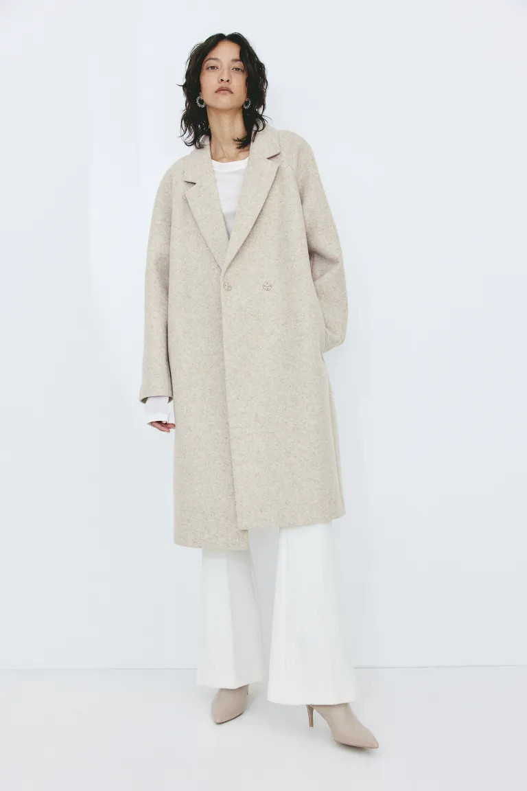 Double-breasted Coat - Light beige melange - Ladies | H&M US | H&M (US + CA)