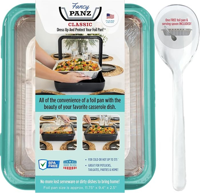 Fancy Panz - Aqua Classic Aluminum Foil Pan Carrier with Lid - Elevated Food Serving Tray - Porta... | Amazon (US)
