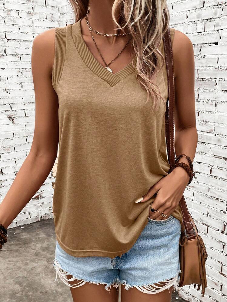 EMERY ROSE Solid V Neck Tank Top | SHEIN