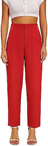 High Waist Dress Pant for Women Business Trousers Work Office Pants with Pockets(XLarge,Red) | Amazon (US)