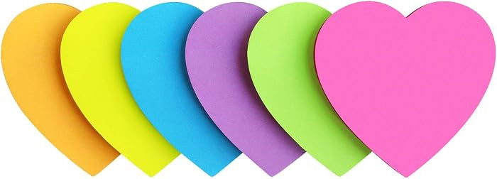SIMONA Heart Shape Sticky Notes 6 Bright Colors, 450 Sheets | Amazon (US)
