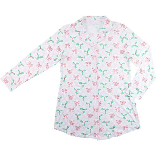 Ladies Pink And Green Bow And Holly Knit Tunic | Cecil and Lou