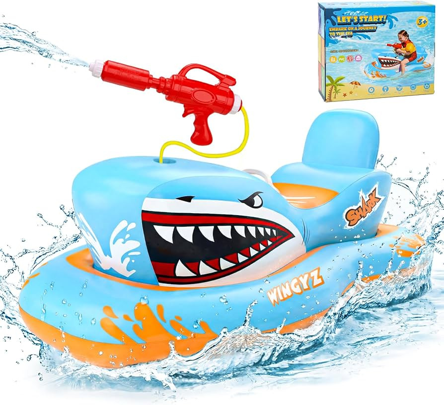 Wingyz Pool Spielzeug, Haifisch Luftmatratze Kinder mit Wasserpistole,Aufblasbares Schwimmtier Bo... | Amazon (DE)
