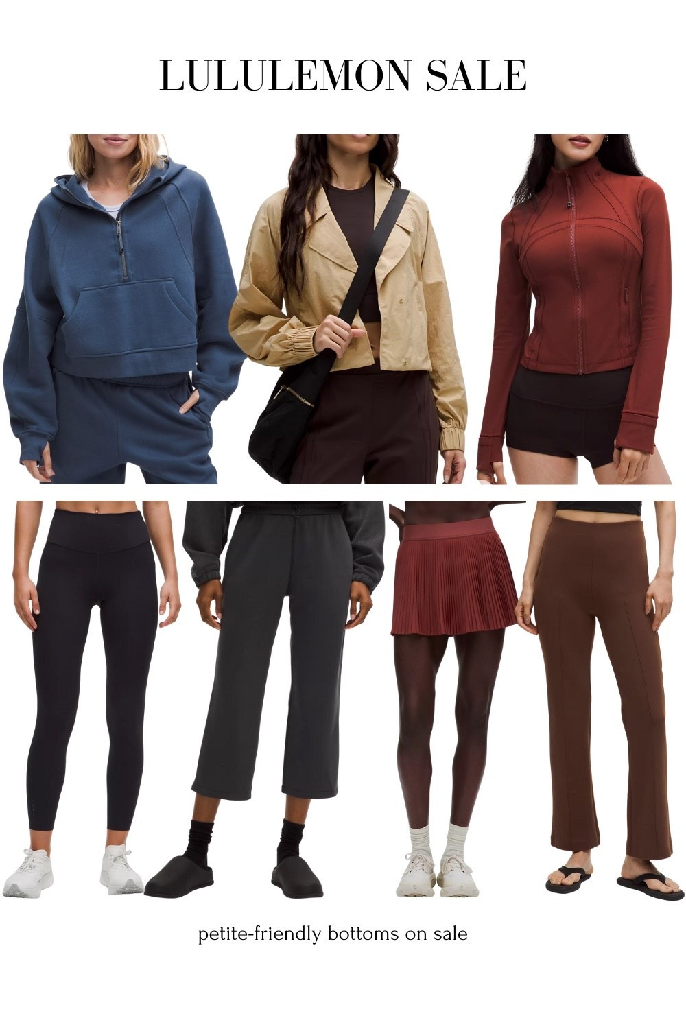 Lululemon items on sale! I'm usually xxs / 24 jeans in other brands and I almost always wear a Lululemon size 2 

Not pictured: I have many posts with the sale cropped joggers linked in sz 2 and 23” inseam 

• High-rise pleated tennis skirt - love this and have in several colors

• Scuba oversized half-zip hoodie - I have xxs for an oversized fit

• the define jacket in cropped is a good torso length fit for petites, sleeves a tad long on me

• Cinch-waist running jacket

• Wunder train high-rise leggings 25"

• Space high-rise pant in petite friendly length

• Softstreme high-rise wide-leg 
cropped pant

• Fast and free high-rise leggings 25" 

 

#LTKTravel #LTKFindsUnder100 #LTKActive