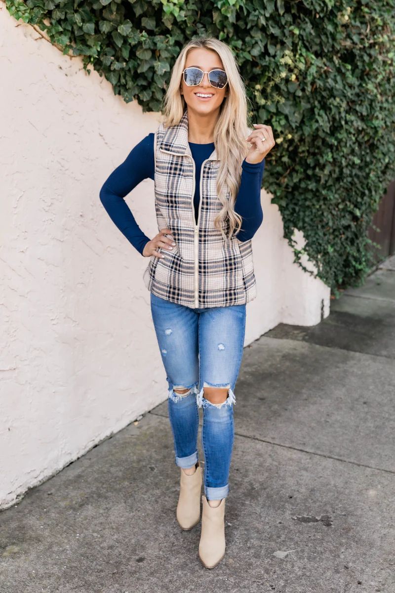 My Wishful Thinking Tan Plaid Vest FINAL SALE | The Pink Lily Boutique