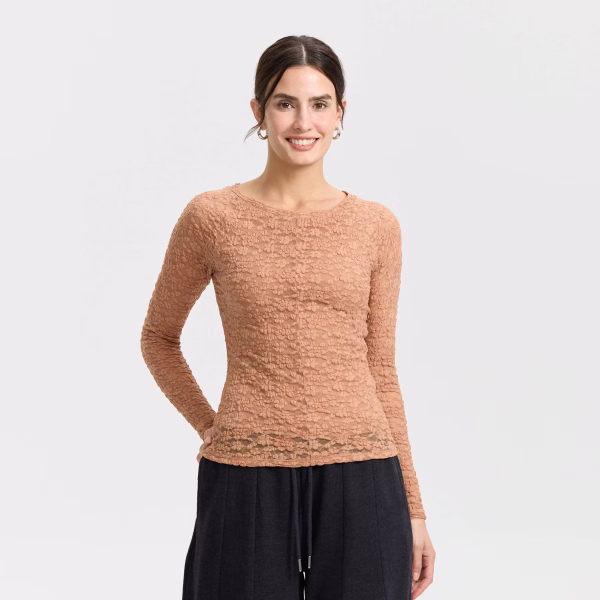 Women's Lace Layering Top - Universal Thread™ Brown XS | Target