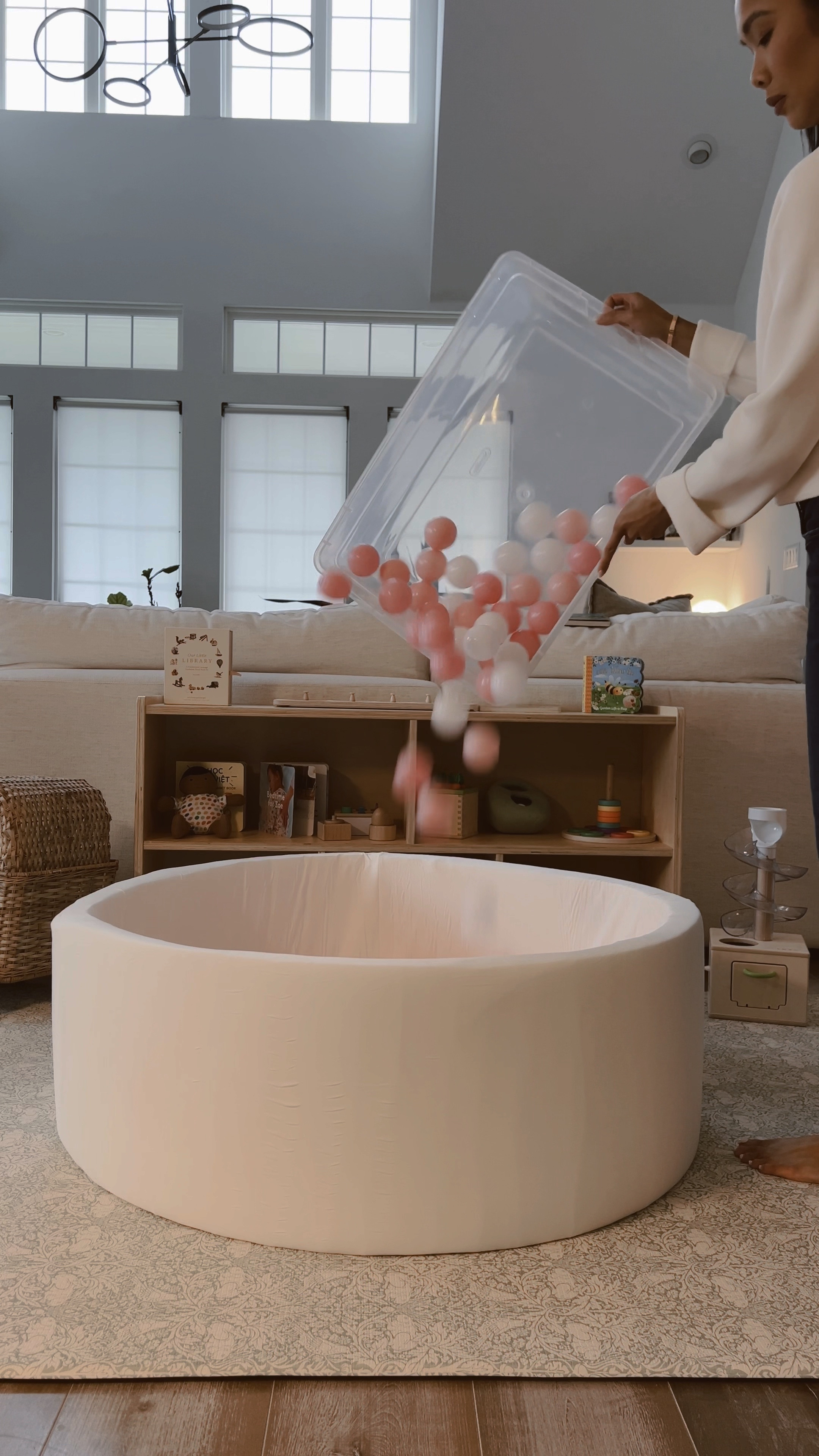 Ball pit for baby and toddler! Would be perfect in a playroom. We got four packs of the balls and would recommend at least four packs or five to six if you want it to be more full! I mixed two color sets. Also linking our Montessori inspired shelf, baby toys and my outfit. 

#LTKHome #LTKBaby #LTKKids