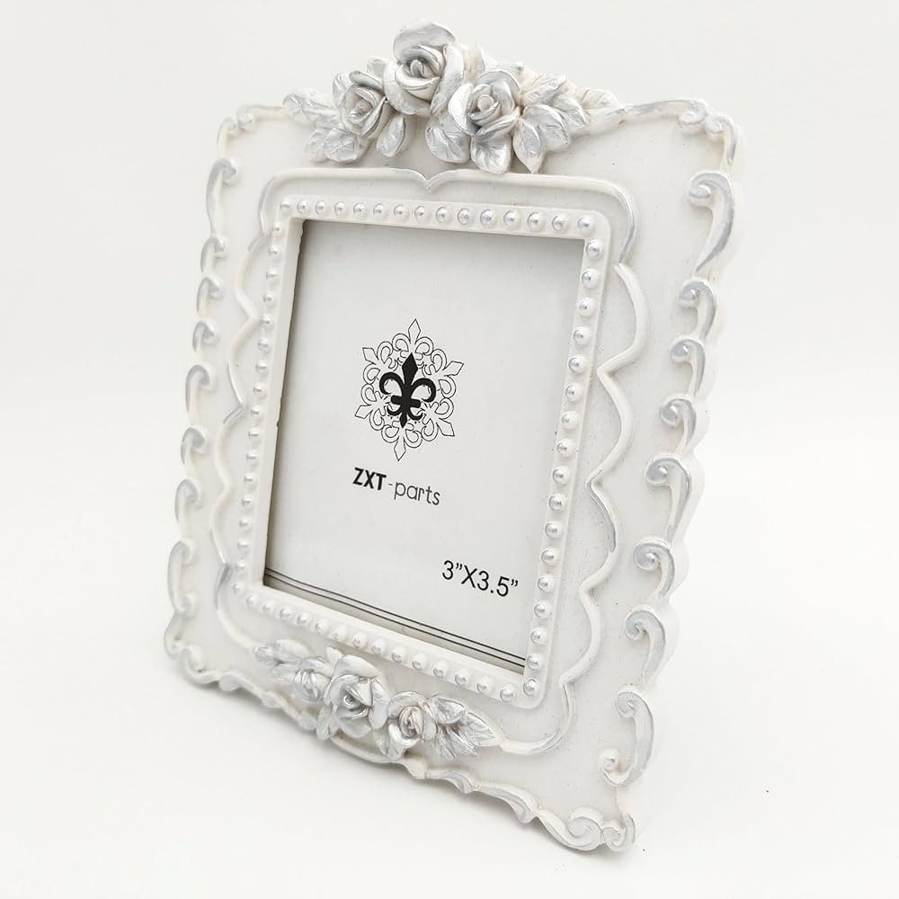 ZXT-parts 3x3.5 Picture Frame White & Silver Edge Frame. Resin Handmade Photo Frame. Glass Panel.... | Amazon (US)