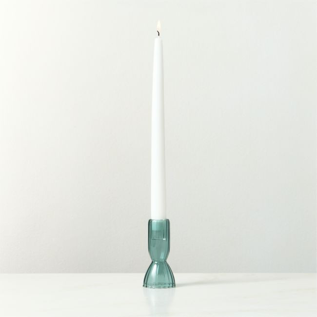 Melina Teal Glass Taper Candle Holder Medium | CB2